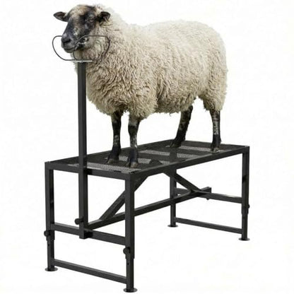 Goat Milking Stand, Metal Livestock Platform - Heavy Duty 47"X23" Metal Livestock Shearing Stand with Adjustable Height (21" to 33") & Headpiece/Nose Loop, Black - color: Black