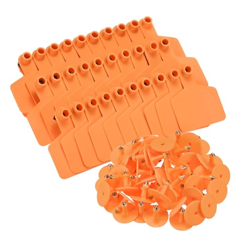 M METERXITY 50-Pack Blank Cattle Ear Tags, TPU Material Large Livestock Ear Tags for Cattle/Pigs/Sheep/Goats [Orange] Blank Livestock Lable Cards - color: Orange