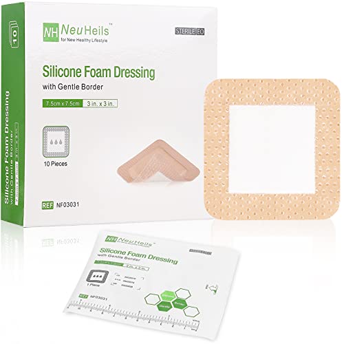 NeuHeils Silicone Foam Dressing with Border 3"x3", 10 Pack for Bed Sores - size: 3''x3'' (Pack of 10)