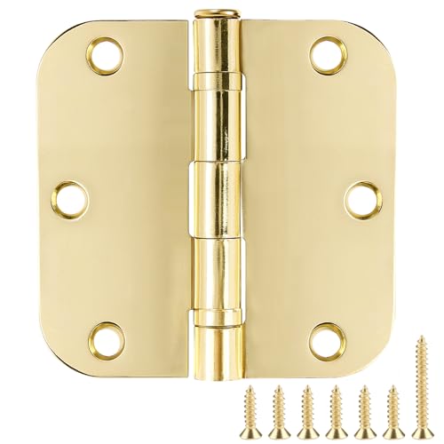 TDCHINGES Rounded Door Hinges Polished Brass 3.5 Inch 5/8" Lasting Mute - color: Polished Brass-Rounded, size: 24 Pack-Ball Bearing-lasting no squeak