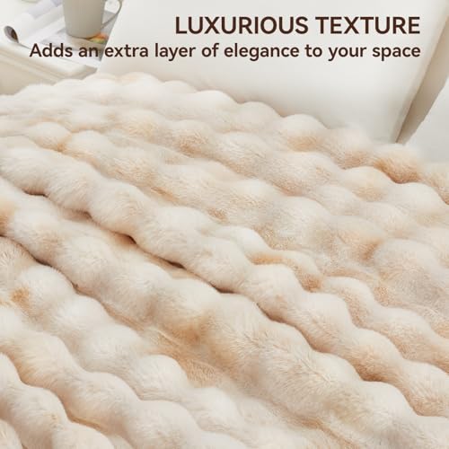 Anysay Faux Fur Throw Blanket, 1000GSM Fluffy Soft Bubble Blanket 50''*60'' - color: Camel, size: Throw