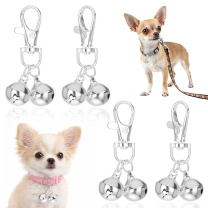 TIESOME 4 Pcs Dog Collar Bell, Mini Dog Collar Bell for Small Dogs & Cats, Lightweight Rust‑Resistant Metal Pendant, Perfect for Training, Safety and Identification, Silver