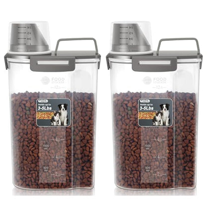 Dog Cat Food Storage Container with Cup (Dark Olive, 2.5L (2 pack)) - color: Dark Olive, size: 2.5L (2 pack)