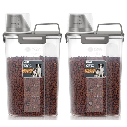 Dog Cat Food Storage Container with Cup (Dark Olive, 2.5L (2 pack)) - color: Dark Olive, size: 2.5L (2 pack)