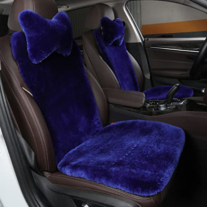 OGLAND Blue Fuzzy Sheepskin Car Seat Cover | Soft Natural Fur Wool Cushion - color: Blue