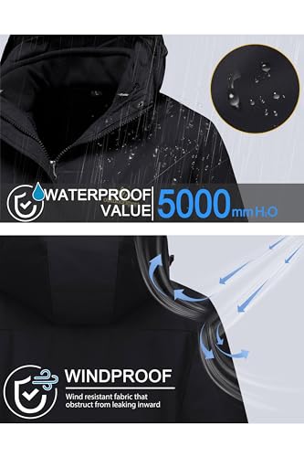 MAGCOMSEN Women's 3-in-1 Winter Coats Snow Ski Jacket Waterproof Windproof Fleece Lined Winter Jacket Parka - color: Pure Black, size: X-Small