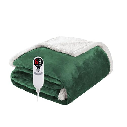 Soypipo Electric Heated Blanket 50"x60", 9 Heat Settings 10-Hour Auto-Off - color: 08-dark Green, size: Throw 50"x60"