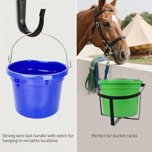 Plastic Flat Back Bucket Horse Feeding Watering Animal Feed Bucket 8 Quart (Blue)