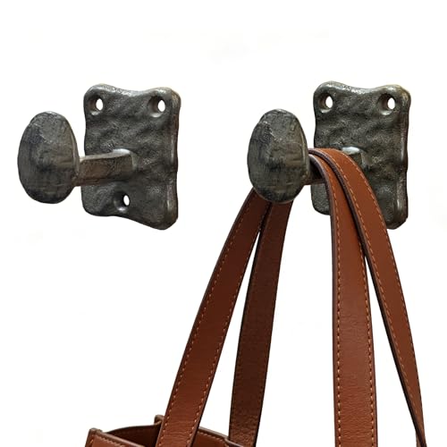 Heavy Duty Cast Iron Railroad Spike Wall Coat Hooks 2Pcs Rustic Farmhouse Hooks for Hanging Towels Hats Bags & Keys | Industrial Decorative Hooks for Entryway Bathroom Bedroom
