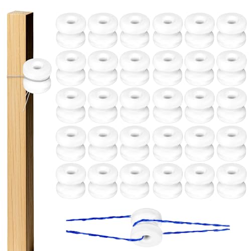 30 Pcs WP36 Corner Post Ceramic Fence Insulator White Circular Donut Electric Porcelain Insulator for Wood Post Wire Fence