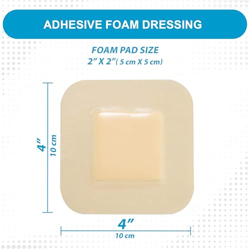 Medvance Waterproof Adhesive Bordered Foam Dressing, 4"x4", Box of 5 | Individually Wrapped - Highly Absorbent Bandages - Semi-Permeable Foam Wound Dressing Pads - size: 4"X4"