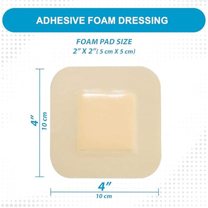 Medvance Waterproof Adhesive Bordered Foam Dressing, 4"x4", Box of 5 | Individually Wrapped - Highly Absorbent Bandages - Semi-Permeable Foam Wound Dressing Pads - size: 4"X4"