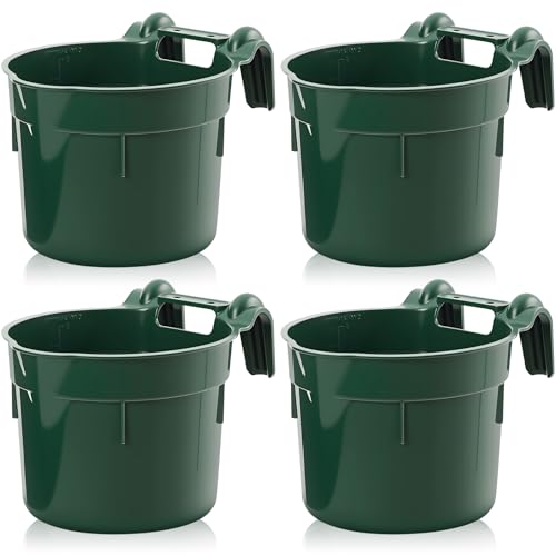 Reallnaive 4 Pcs 8.5 Quart Hook Over Horse Feed Bucket, Hanging Plastic Livestock Animals Feed Bucket for Stall, Mountable Round Horse Goats Feeder for Feeding and Watering Supplies