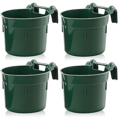 Reallnaive 4 Pcs 8.5 Quart Hook Over Horse Feed Bucket, Hanging Plastic Livestock Animals Feed Bucket for Stall, Mountable Round Horse Goats Feeder for Feeding and Watering Supplies