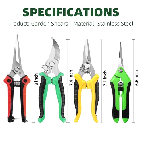 EWPJDK 4 Pack Garden Pruning Shears Scissors Clippers Stainless Steel - color: Multi-color