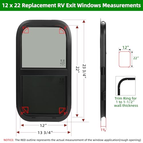 12"W x 22"H RV Windows for Cargo Trailer Camper,Tinted Vertical Sliding - size: 12"W x 22"H