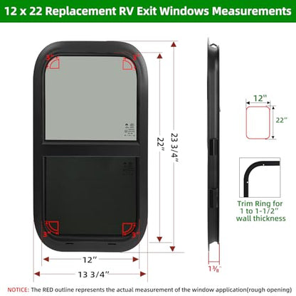 12"W x 22"H RV Windows for Cargo Trailer Camper,Tinted Vertical Sliding - size: 12"W x 22"H
