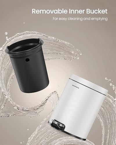 SONGMICS Bathroom Trash Can, Soft-Close, 1.6 Gallon (6 L), Stainless Steel - color: Cloud White