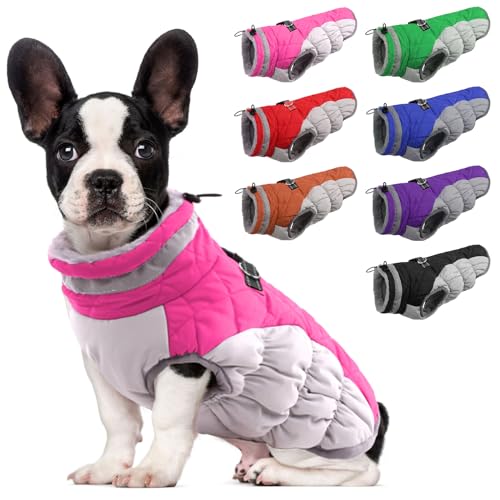 Lelepet Dog Coat Warm Dog Winter Coat Waterproof Dogs Jacket with Harness - color: Rose Red, size: X-Small