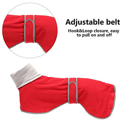 Greyhounds Lurchers Whippets Dog Coats with Reflective Stripe Dog Winter Coat Jacket Fleece Adjustable Band - Red - S - color: Red, size: Small (Length: 20"-21.5")