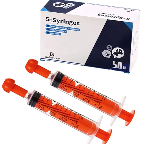 50pcs 5ml Syringes with Caps for Industry Lab Pet Feeding (Orange) - color: Orange, size: 5ml-50Pack