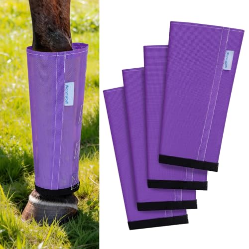 Fly Boots for Horses Set of 4, Loose Fitting Mesh Horse Fly Boots Leggings, Reduce-Stomping Adjustable Equine Leg Wraps & Socks, Stay Up Not Sag, No Rub (Purple) - color: Purple