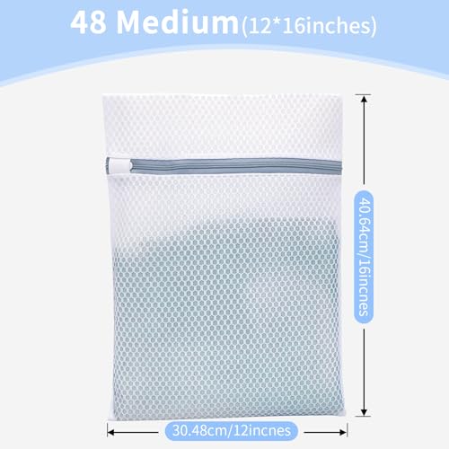 48PCS 12X16IN Laundry Bags Mesh Wash Bags for Strong Zipper | Upgraded Honeycomb and Fine Mesh Design Delicate Laundry Bag for Clothes, Bras,Socks,Travel Organization - size: 48PCS-12X16IN