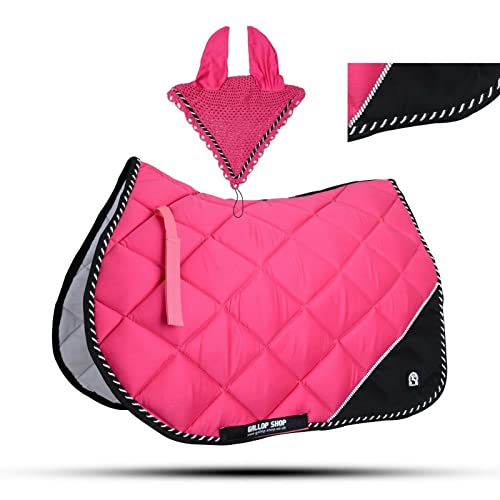 Quilted English Saddle Pad, Matching Ear Bonnet Set Breathable Riding Numnah Shock Absorbing Padding for Jumping, Schooling - color: Storm Cloud Grey
