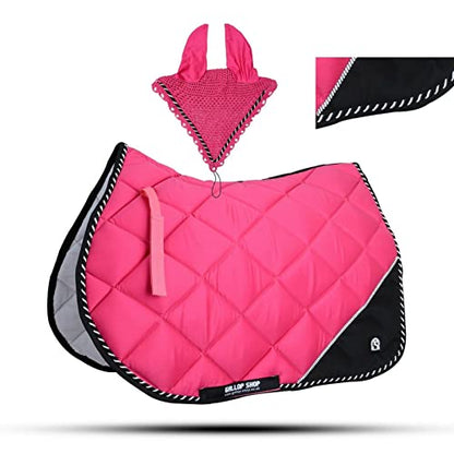 Quilted English Saddle Pad, Matching Ear Bonnet Set Breathable Riding Numnah Shock Absorbing Padding for Jumping, Schooling - color: Storm Cloud Grey