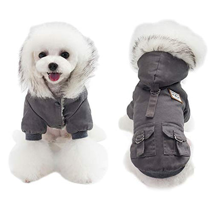 Warm Dog Hooded Trench Coat Windproof Parka Jacket for Cold Weather (M, Black Grey) - color: Black Grey, size: Medium ( Chest Girth : 14 in )