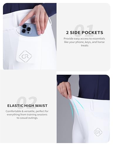 Women's Horse Riding Pants with Full Seat Silicone Grip - color: White, size: Small