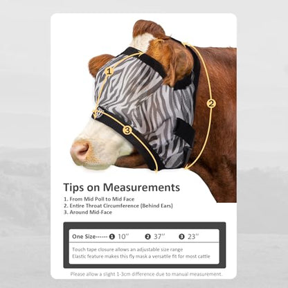 Harrison Howard Cattle Livestock Fly Mask Breathable Mesh Padded Edging with Fun Patterns Large Spacing Forelock Opening Design Adjustable Fit for Cattle Zebra - color: Zebra