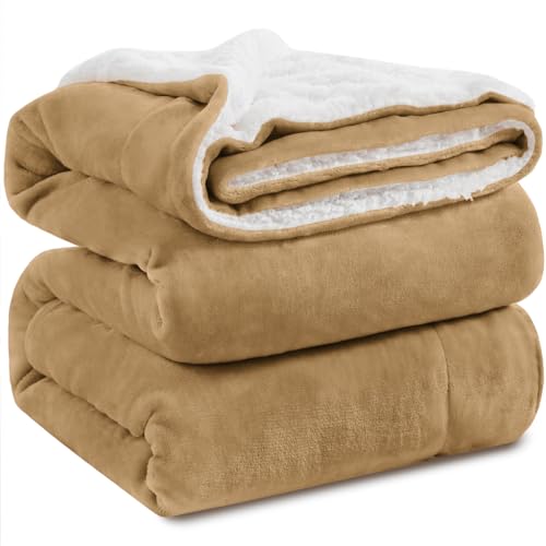 KAWAHOME Sherpa Fleece Queen Size Blanket for Bed, Extra Warm Heavy Thick - color: Camel, size: Queen ( 90" X 90" )
