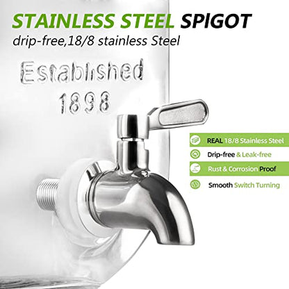 1 Gallon Drink Dispenser with Spigot 18/8 Stainless Steel – Airtight & Leakproof Glass Sun Tea Jar with Anti-Rust Lids, Beverage Dispenser for Parties - Laundry Detergent Holder - size: Single