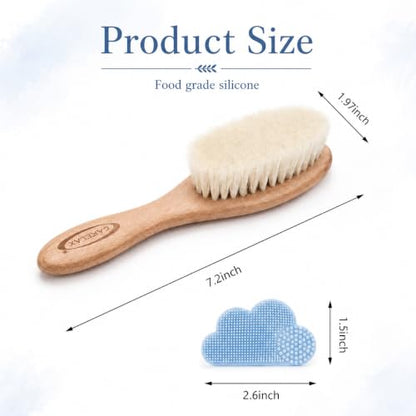 Baby Hair Brush & Comb Set, Organic Wooden Hairbrush Natural Goat Bristles for Newborns & Toddlers, Ideal for Cradle Cap & Itching, Perfect Shower and Registry Gift for Infant, Toddler (2pcs-Blue) - size: 2pcs-Blue