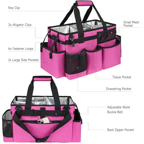 Cleaning Caddy Bag, Large Cleaning Bag for Housekeepers, Rose Pink - color: Rose Pink, size: L