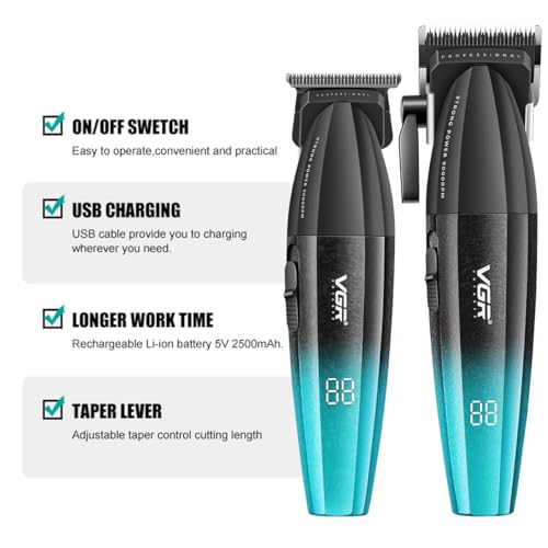 VGR 640 Professional Hair Clippers for Men with Clipper Trimmer Set, Green - color: Green