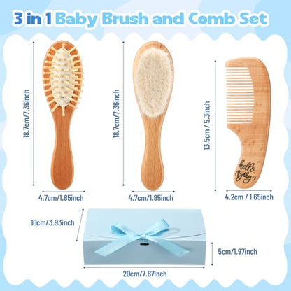 Teenyyou Baby Hair Brush Set for Newborns Wooden Baby Brush and Comb Set Soft Goat Hair Bristles with Gift Box for Cradle Cap Newborn Grooming Kit for Boys & Girls Toddlers Shower Registries Gift