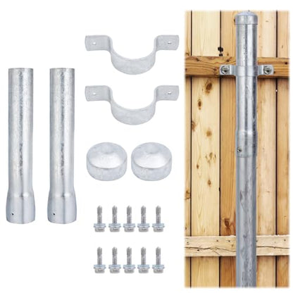 Fence Post Extender 2-3/8" OD 12" Height Heavy Duty Hot-Dip Galvanized Steel with Fence Bracket, Screws & Caps (2 Pack) - size: 12in Fence Post Extension