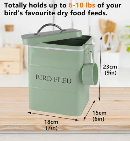 Morezi Bird Seed Storage Container Metal, 6 Lbs Airtight Bird Food Tin - color: Green