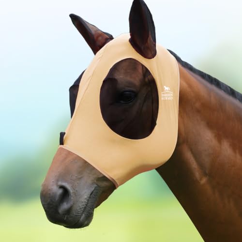 Harrison Howard Super Comfort Stretchy Fly Mask Large Eye Space with UV Protection Soft on Skin with Breathability Champagne Gold M Cob - color: Champagne Gold, size: Cob (Medium)