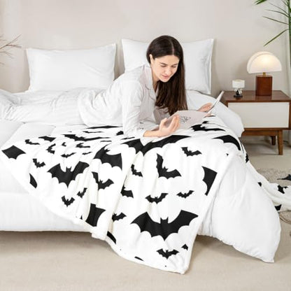 Feelyou Bat Fuzzy Throw Blanket Soft Fluffy Fleece Blankets Black and White Microfuber Plush Blankets 90"x90" - color: Black White, size: 90" x 90"