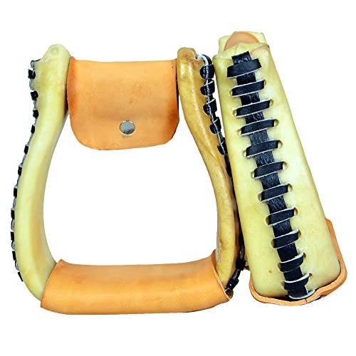 HILASON Horse Western Saddle Stirrup Rawhide Leather Stirrups Pair | for Barrel Racing Horses