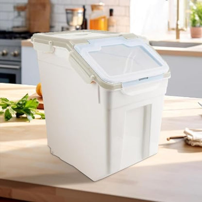 50LB Large Flour Storage Container Bin,2 Pack Airtight Plastic with Wheels Seal Locking Lid Dispenser Organizer Bin with Measuring Cup & Scoop for Flour, Rice, Grain 100LBS Total Capacity(Grey) - color: Grey/50lbs,2counts
