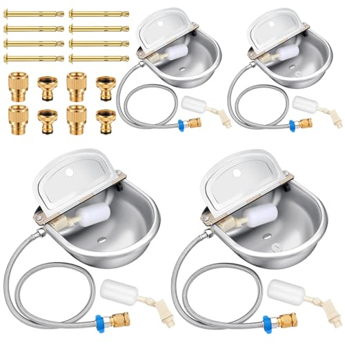 Bokon 4 Set Stainless Steel Automatic Livestock Waterer for Horses Dogs