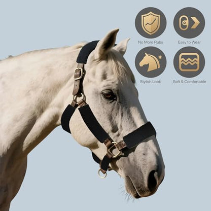 Fleece Horse Halter Cover (Full-Cover Series (9-Piece), Black) - color: Black, style: Full-Cover Series (9-Piece)