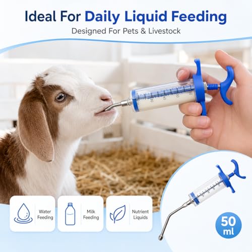 50ml Feeding Syringe with Metal Nozzle for Livestock & Pets 1 Pack
