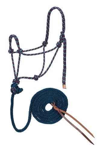 Weaver Leather Diamond Braid Rope Halter and Lead, Navy/Dark Red/White
