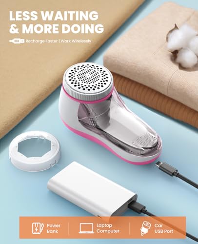 POPCHOSE Fabric Shaver, Lint Shaver with 6-Leaf Blade, Rechargeable - color: Pink