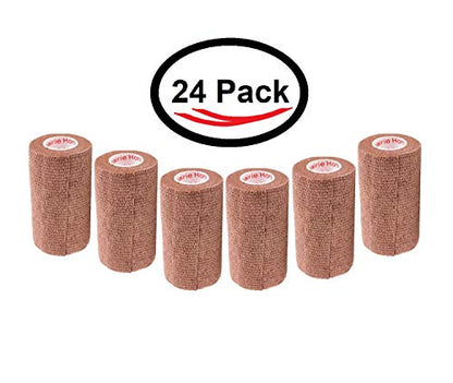 3 Inch Self Adhesive Bandage Wrap - Self-Sticking Vet Wrap - Brown, 24 Pack - color: Brown, size: 24 Rolls
